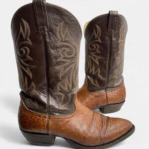 Nocona Vintage Leather Men's Western Cowboy Brown Ostrich Boots 10.5 D Vibram